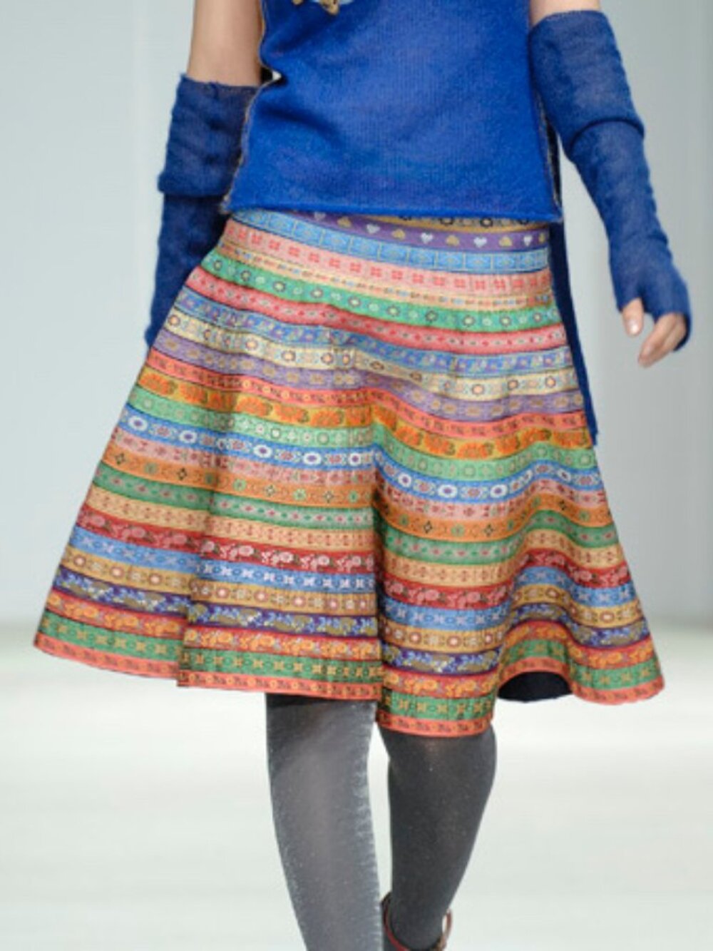Razu Mikhina Folk Couture Colorful Floral Ribbon Daria Skirt XS Extra Small